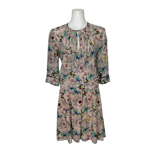 Zadig & Voltaire Remus Tattoo Dress M Pink Silk 3/4 Sleeve Mini Gothic Summer - Picture 1 of 15
